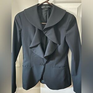 Ralph Lauren Black Blazer with Dramatic Ruffle Detail